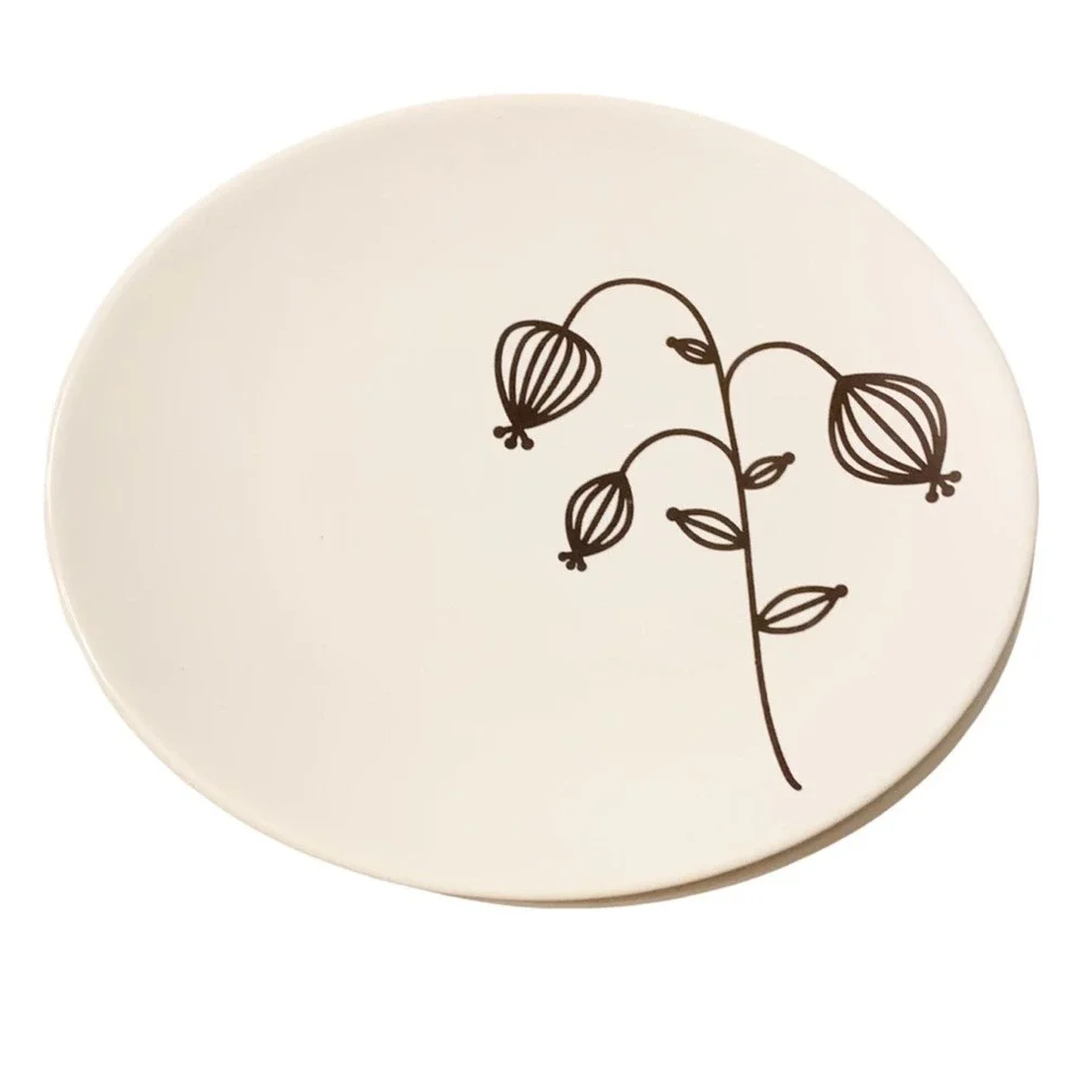 Ikea oval snack plates black white mod Scandinavian botanical minimalist pattern - Picture 2 of 5